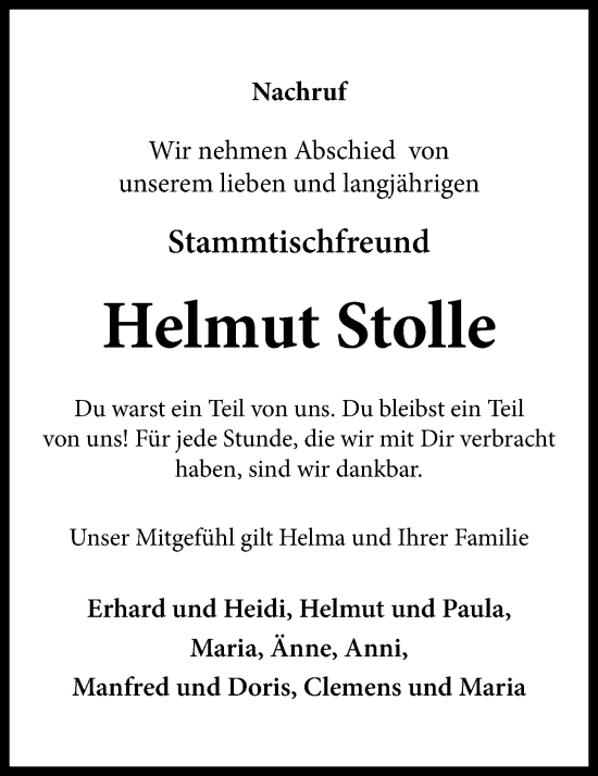 Anzeige von Helmut Stolle von OM-Medien