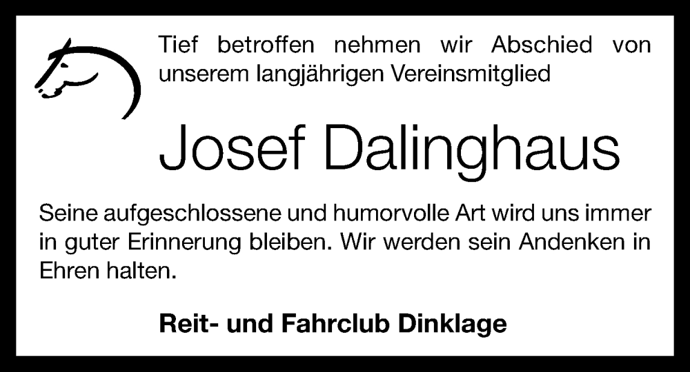  Traueranzeige für Josef Dalinghaus vom 26.07.2024 aus OM-Medien