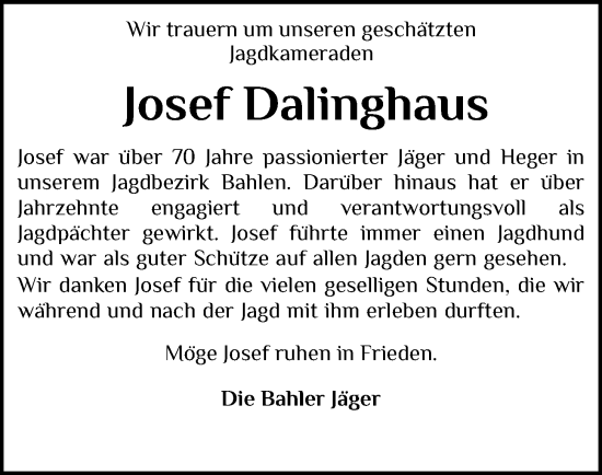 Anzeige von Josef Dalinghaus von OM-Medien