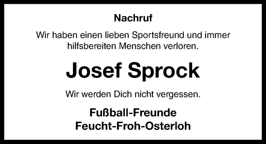 Anzeige von Josef Sprock von OM-Medien