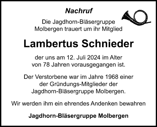 Anzeige von Lambertus Schnieder von OM-Medien