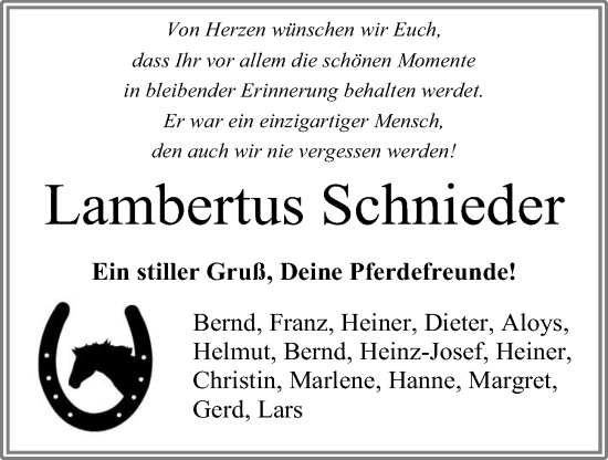 Anzeige von Lambertus Schnieder von OM-Medien