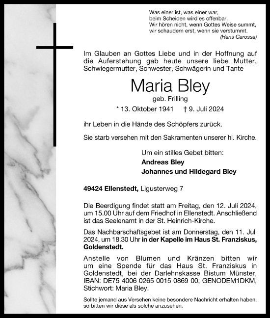 Anzeige von Maria Bley von OM-Medien