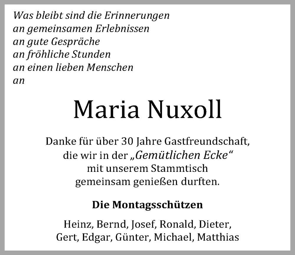  Traueranzeige für Maria Nuxoll vom 05.07.2024 aus OM-Medien