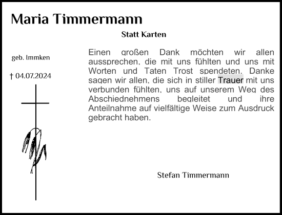 Anzeige von Maria Timmermann von OM-Medien