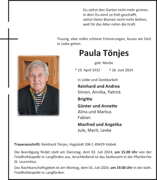 Anzeige von Paula Tönjes von OM-Medien