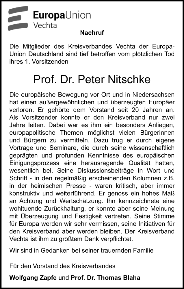  Traueranzeige für Peter Nitschke vom 23.07.2024 aus OM-Medien