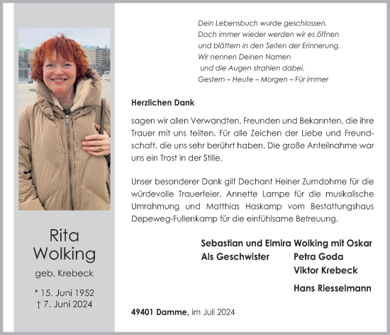 Anzeige von Rita Wolking von OM-Medien