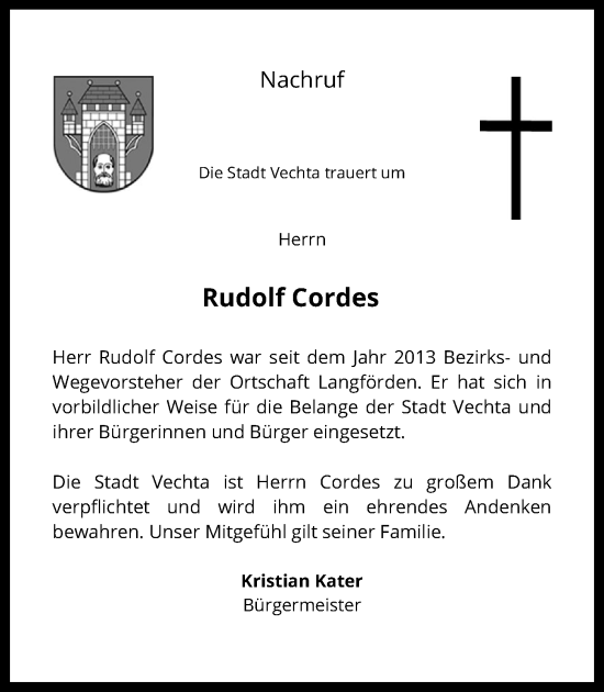 Anzeige von Rudolf Cordes von OM-Medien