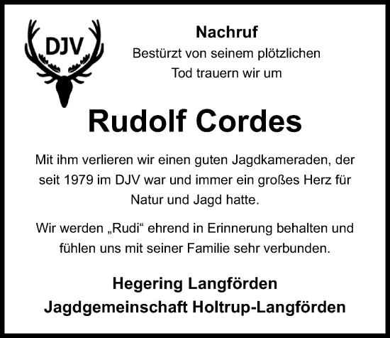 Anzeige von Rudolf Cordes von OM-Medien