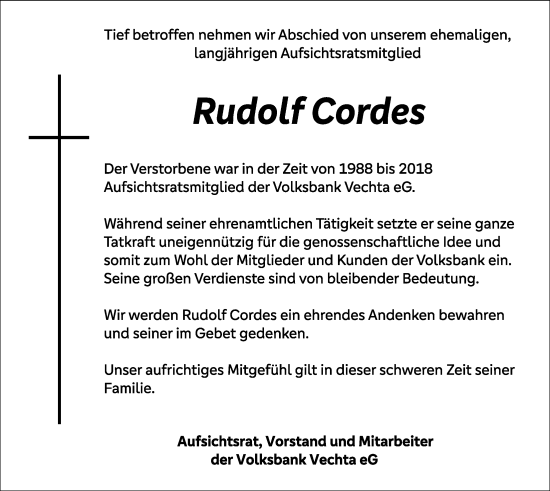 Anzeige von Rudolf Cordes von OM-Medien