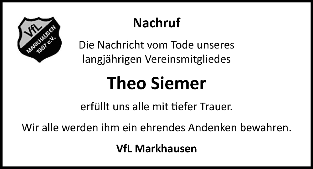  Traueranzeige für Theo Siemer vom 18.07.2024 aus OM-Medien