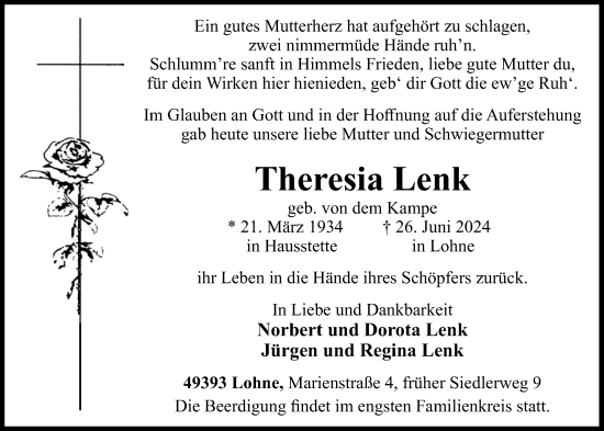 Anzeige von Theresia Lenk von OM-Medien