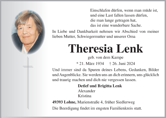 Anzeige von Theresia Lenk von OM-Medien