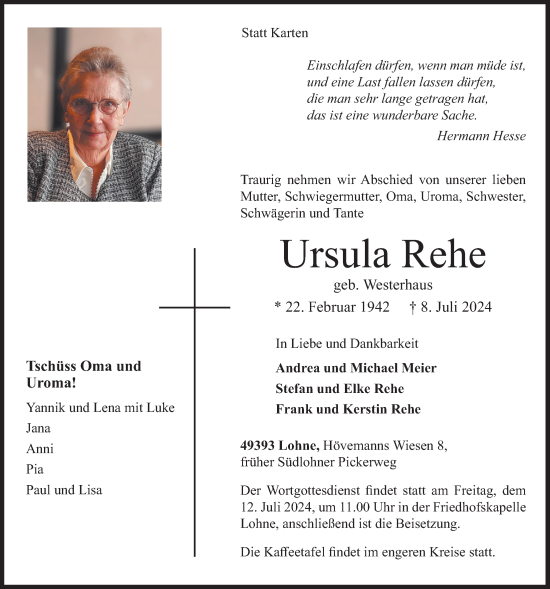 Anzeige von Ursula Rehe von OM-Medien