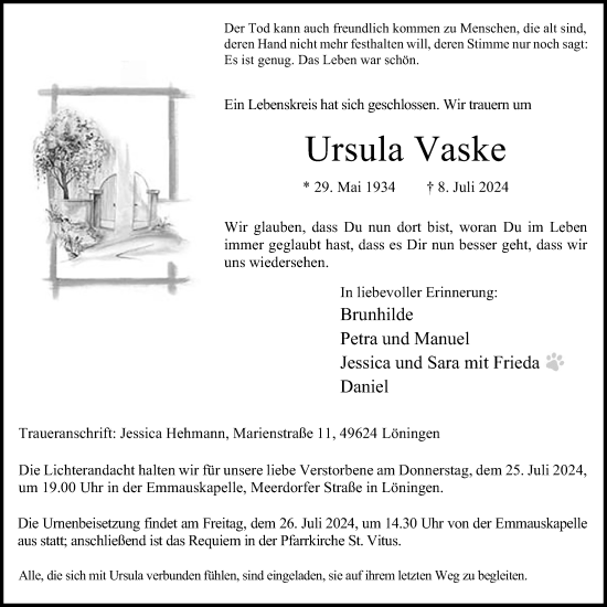 Anzeige von Ursula Vaske von OM-Medien