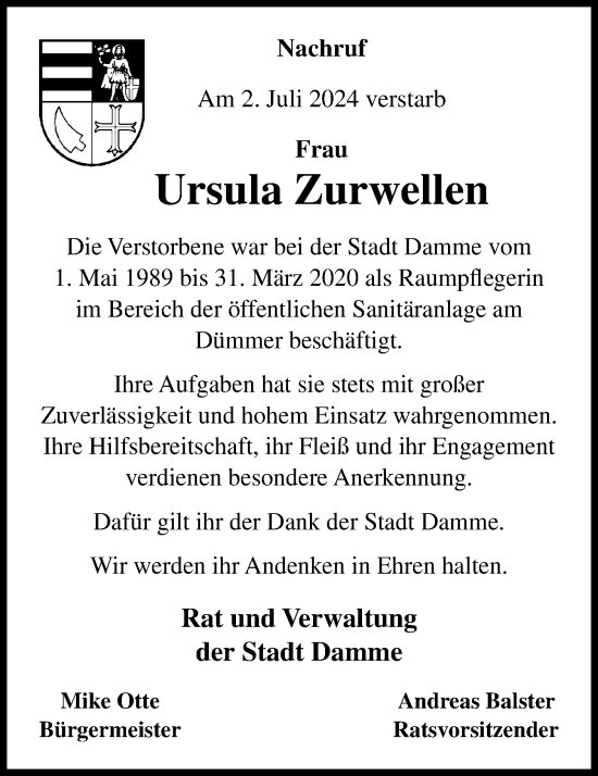 Anzeige von Ursula Zurwellen von OM-Medien