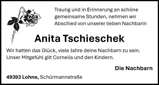 Anzeige von Anita Tschieschek von OM-Medien