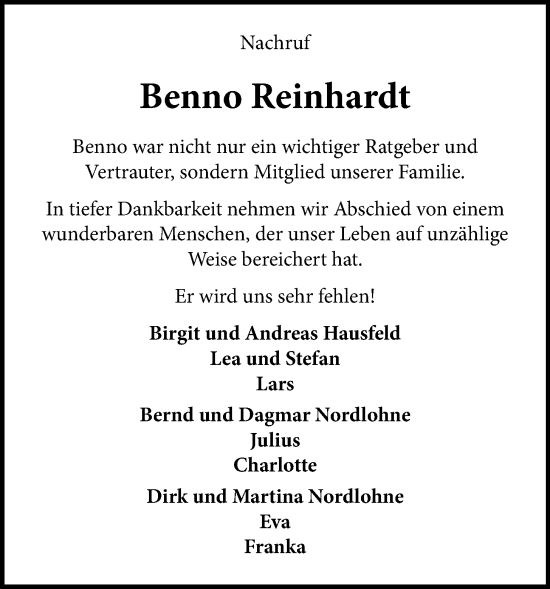 Anzeige von Benno Reinhardt von OM-Medien