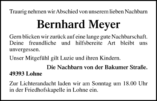 Anzeige von Bernhard Meyer von OM-Medien