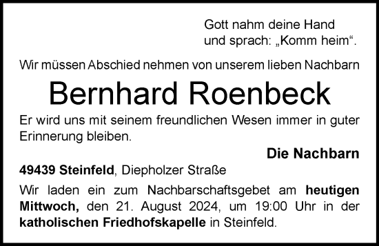 Anzeige von Bernhard Roenbeck von OM-Medien