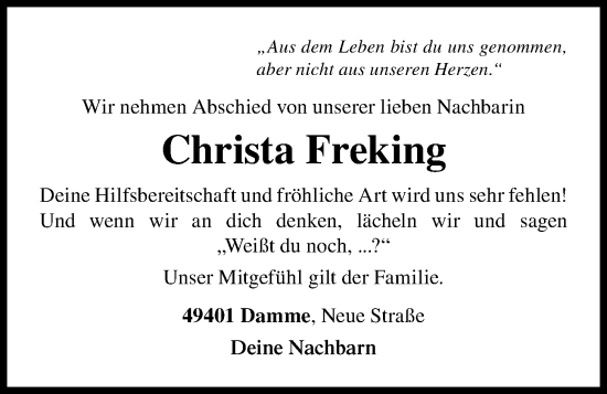 Anzeige von Christa Freking von OM-Medien