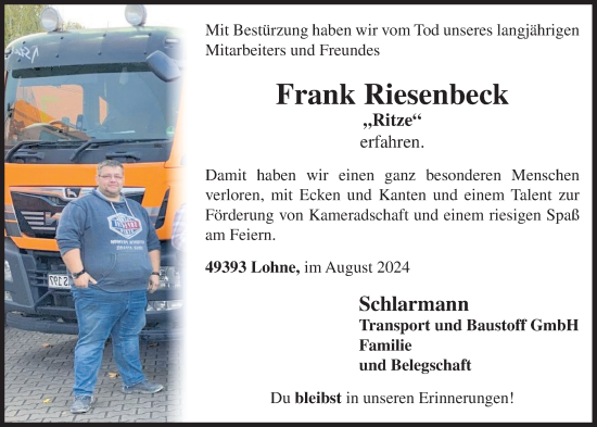 Anzeige von Frank Riesenbeck von OM-Medien