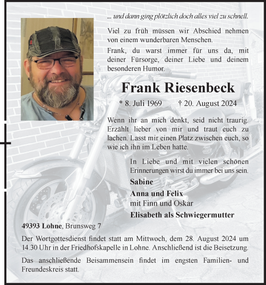 Anzeige von Frank Riesenbeck von OM-Medien