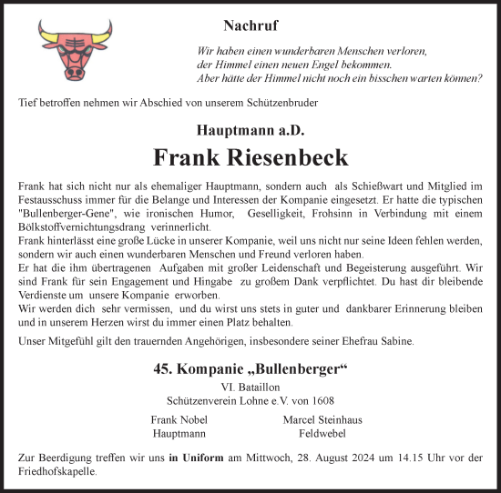 Anzeige von Frank Riesenbeck von OM-Medien