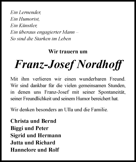 Anzeige von Franz-Josef Nordhoff von OM-Medien