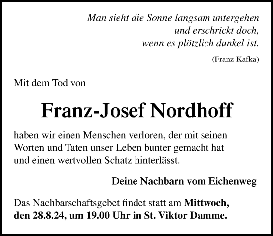 Anzeige von Franz-Josef Nordhoff von OM-Medien