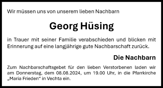 Anzeige von Georg Hüsing von OM-Medien