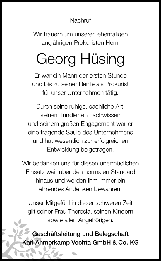 Anzeige von Georg Hüsing von OM-Medien