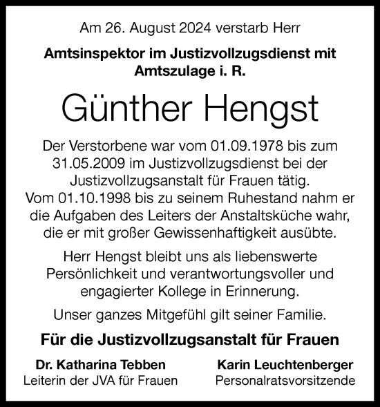 Anzeige von Günther Hengst von OM-Medien