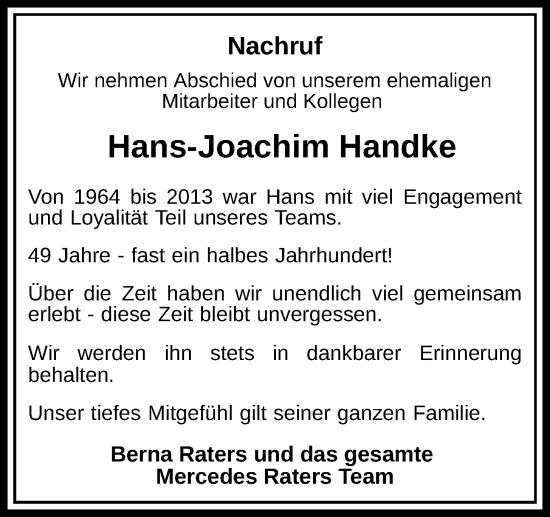 Anzeige von Hans-Joachim Handke von OM-Medien