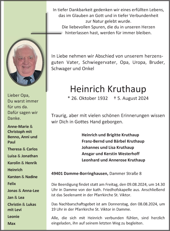 Anzeige von Heinrich Kruthaup von OM-Medien