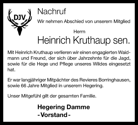 Anzeige von Heinrich Kruthaup von OM-Medien