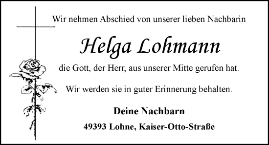 Anzeige von Helga Lohmann von OM-Medien