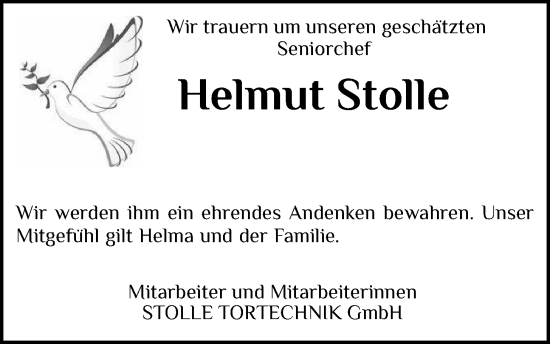 Anzeige von Helmut Stolle von OM-Medien