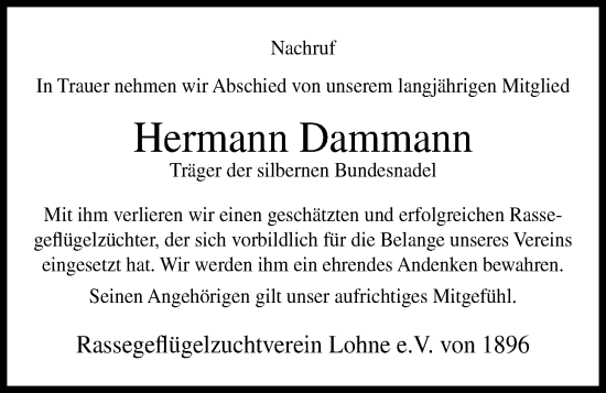 Anzeige von Hermann Dammann von OM-Medien