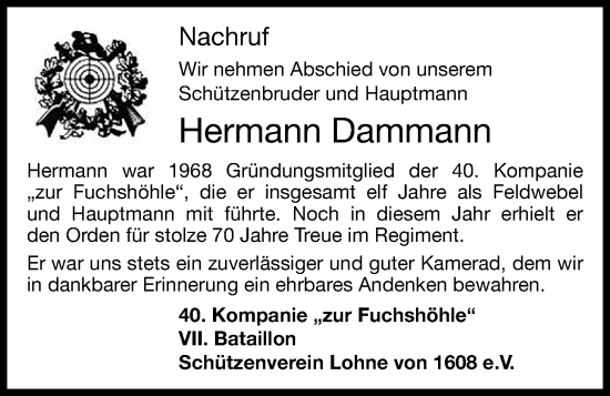 Anzeige von Hermann Dammann von OM-Medien