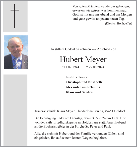 Traueranzeigen von Hubert Meyer | om-trauer.de