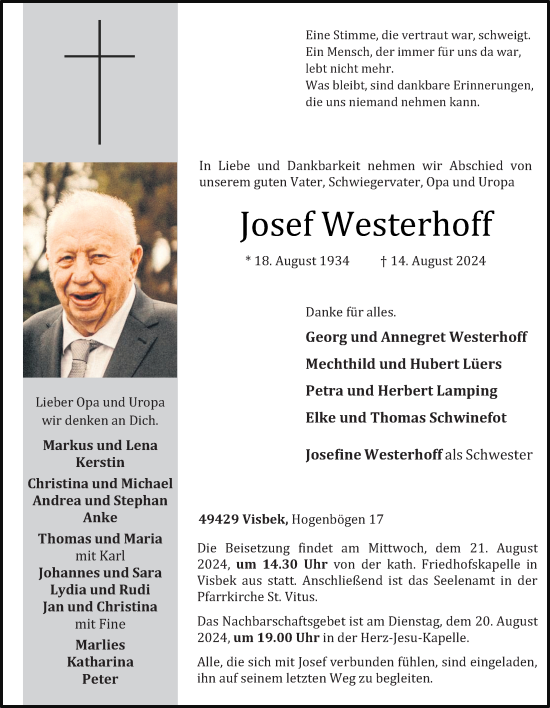 Anzeige von Josef Westerhoff von OM-Medien