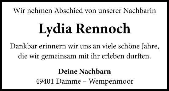 Anzeige von Lydia Rennoch von OM-Medien