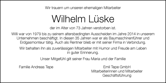 Anzeige von Wilhelm Lüske von OM-Medien