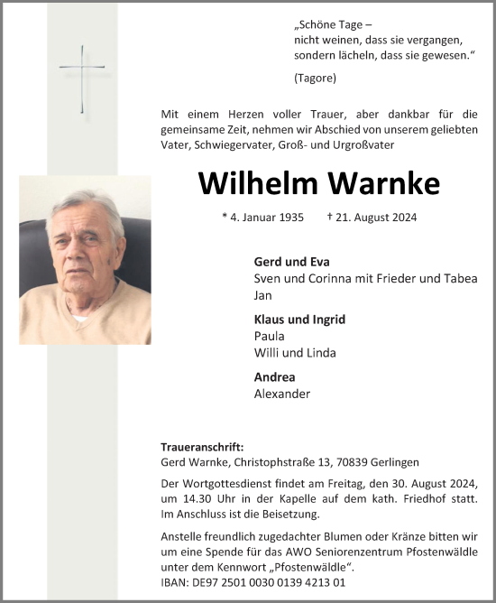 Anzeige von Wilhelm Warnke von OM-Medien