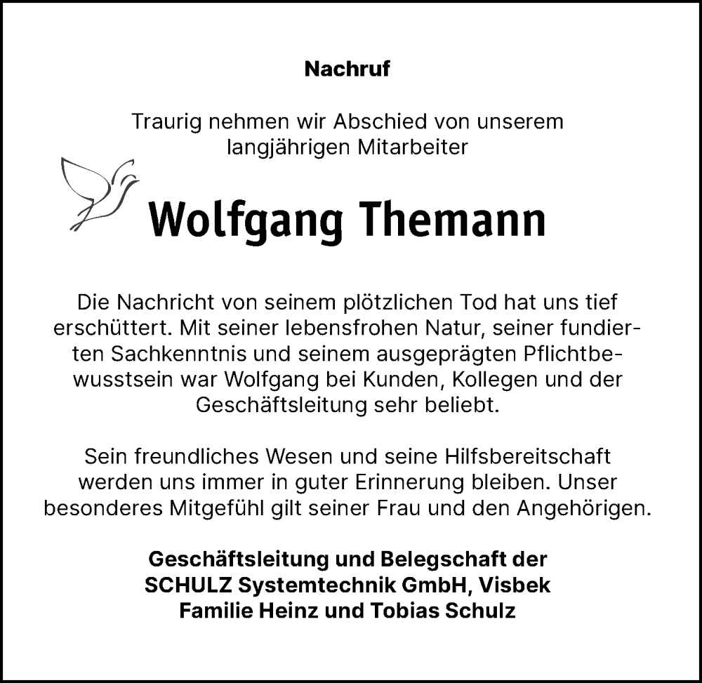  Traueranzeige für Wolfgang Themann vom 27.08.2024 aus OM-Medien