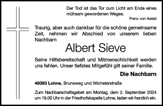 Anzeige von Albert Sieve von OM-Medien