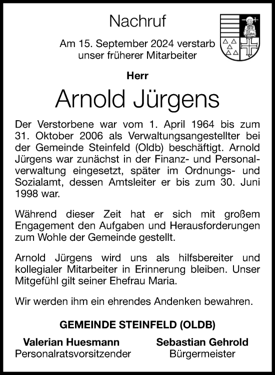 Anzeige von Arnold Jürgens von OM-Medien