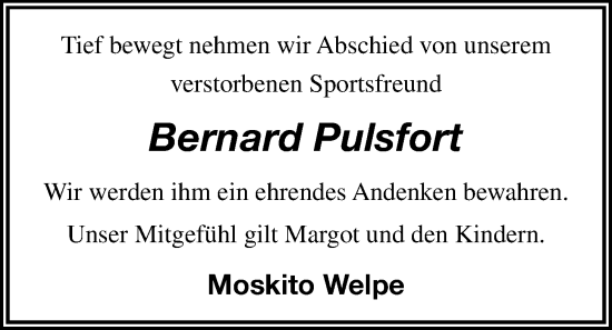 Anzeige von Bernard Pulsfort von OM-Medien